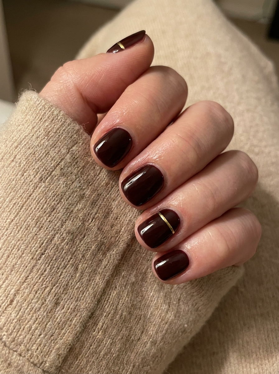 Oxblood mit Gold Micro Accent als Oxblood Nails Inspiration 2026